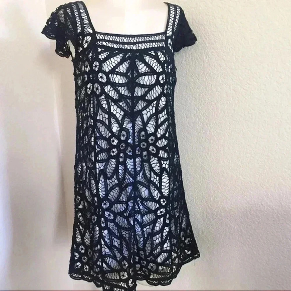 Betsey Johnson Dresses & Skirts - Betsey Johnson Black Crochet Shirt Sleeve Dress